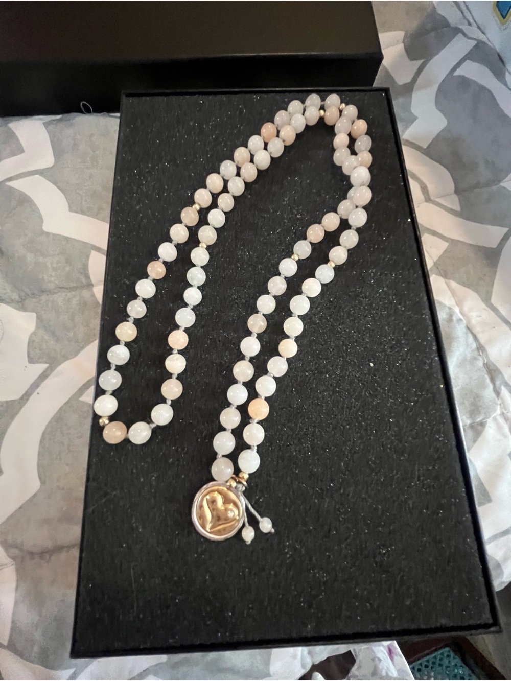 Park Lane Gold Charm Beaded Necklace in Cream and Pink